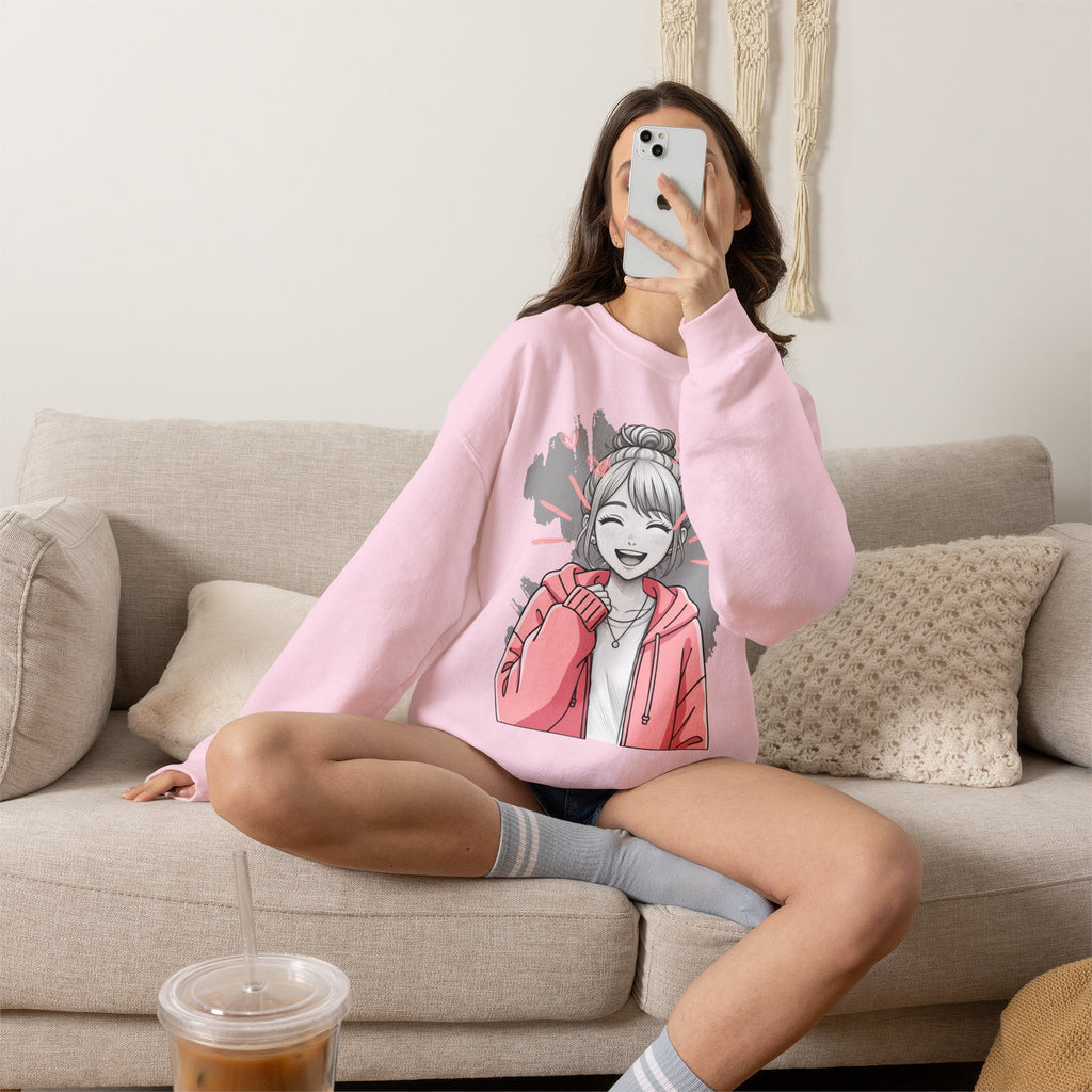 Kawaii Anime Girl Sweatshirt — Pastel Manga Art Crewneck