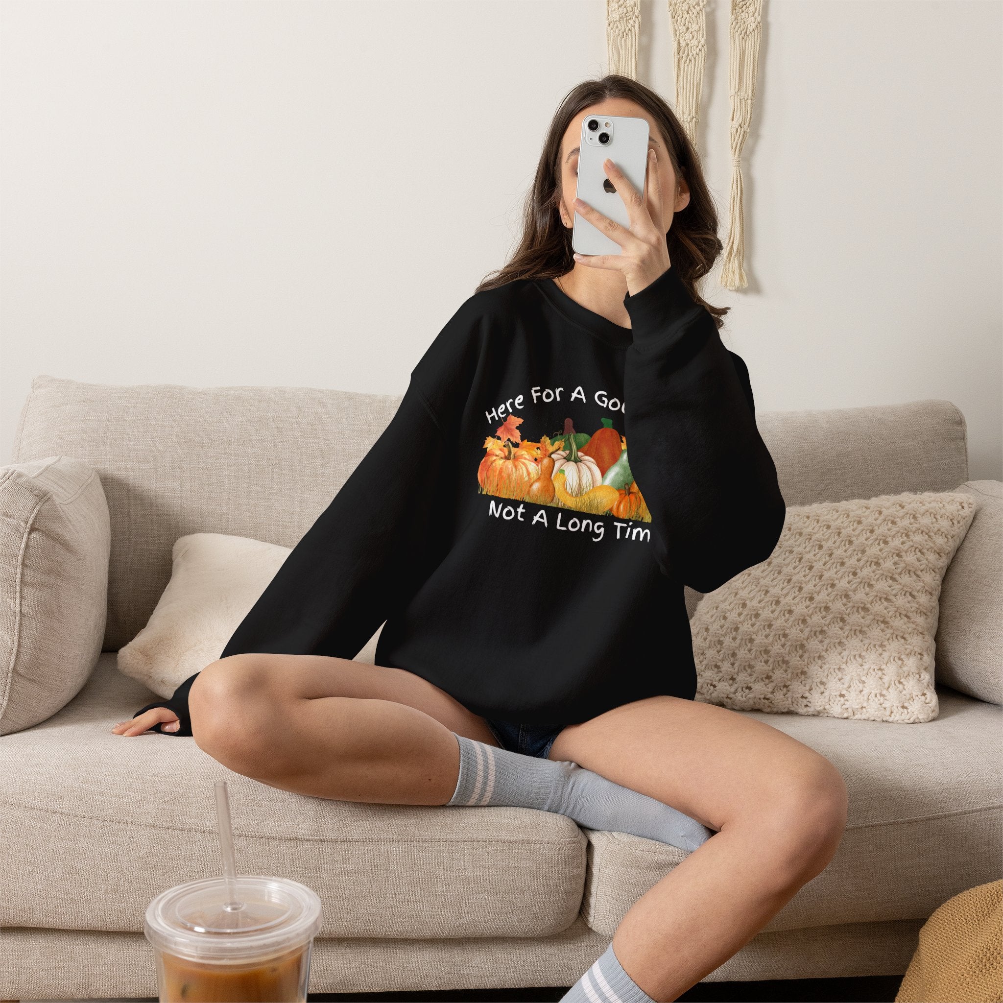 Here for a Gourd Time fall pumpkin crewneck — product photo 7