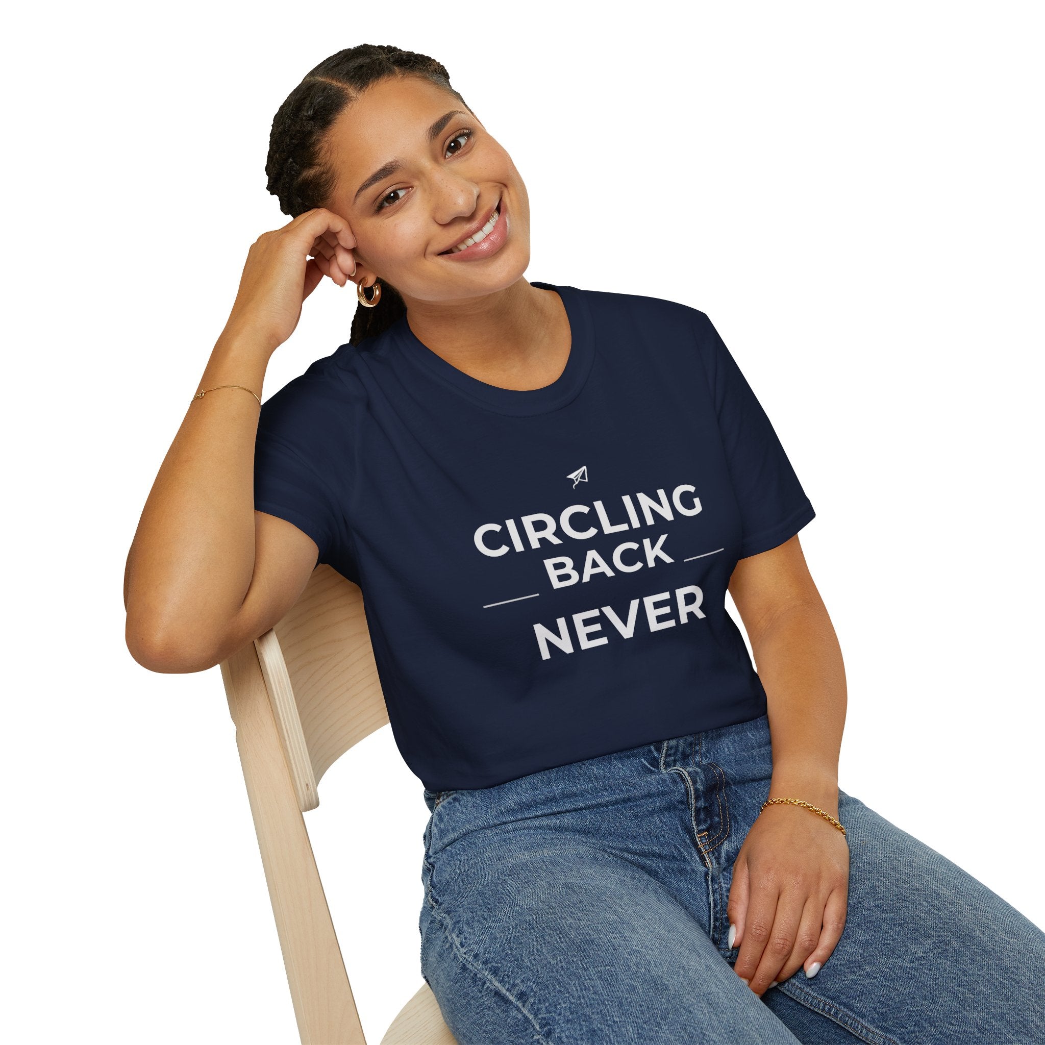 Circling Back Never tee — size chart