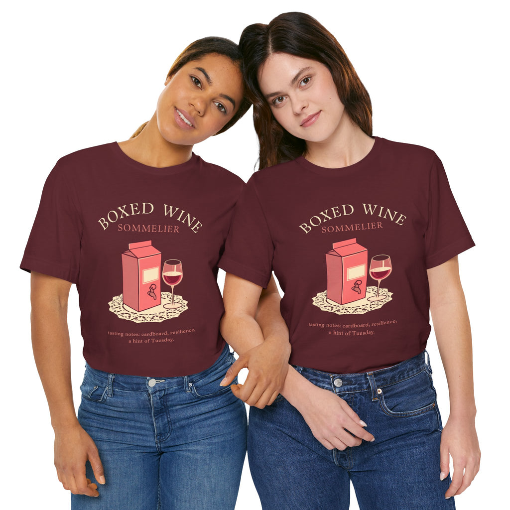 Boxed Wine Sommelier tee — size and fit guide