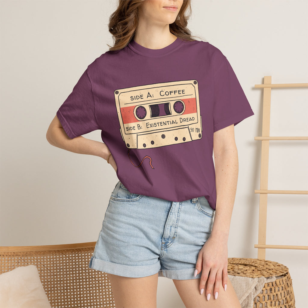 Coffee & Existential Dread cassette tee — size chart