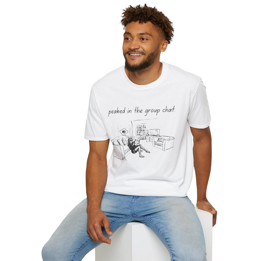 Peaked in the Group Chat tee — size and fit guide