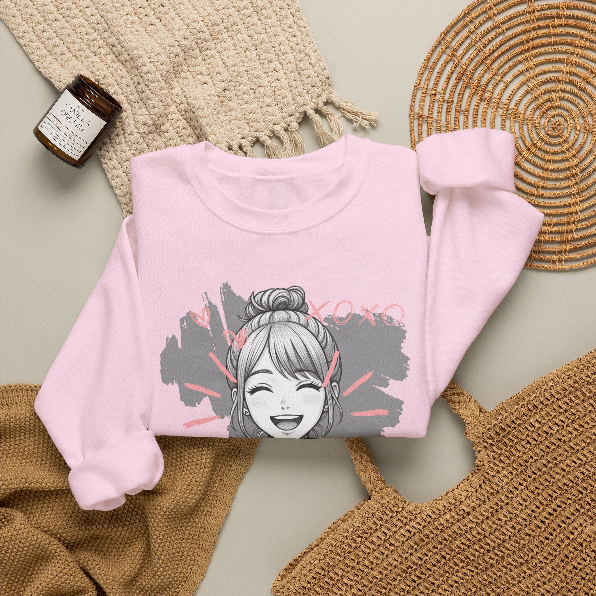 Kawaii Anime Girl Sweatshirt — Pastel Manga Art Crewneck
