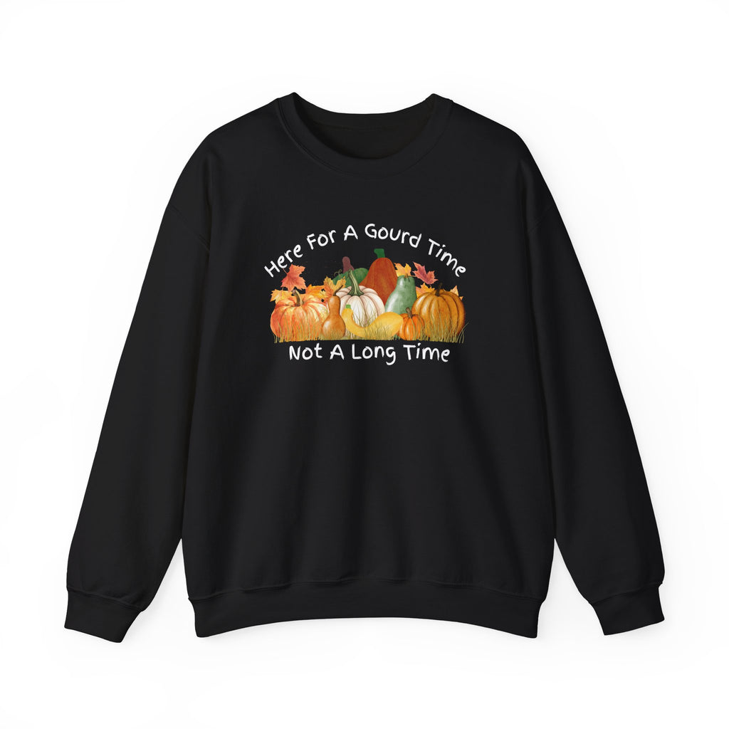 Here for a Gourd Time fall pumpkin crewneck — product photo 3, pumpkin pun design detail