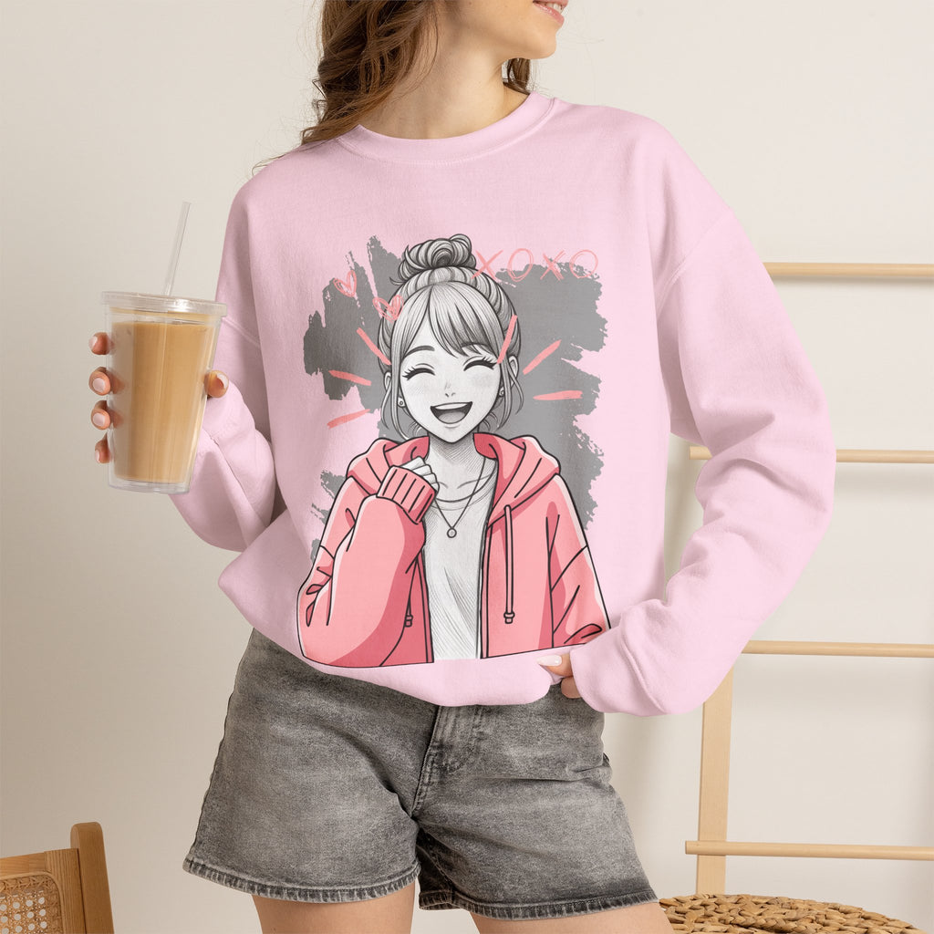 Kawaii Anime Girl Sweatshirt — Pastel Manga Art Crewneck