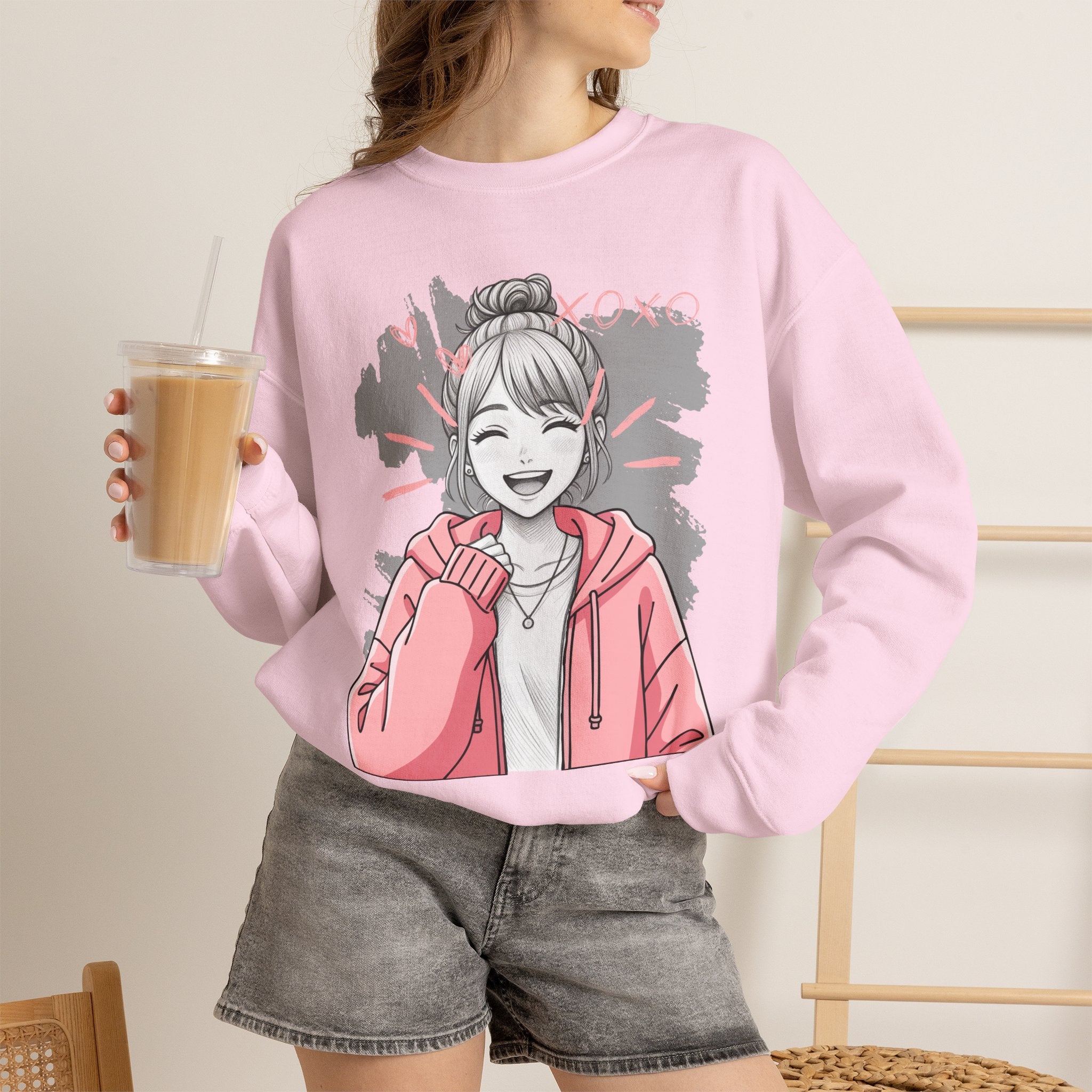 Kawaii Anime Girl Sweatshirt — Pastel Manga Art Crewneck