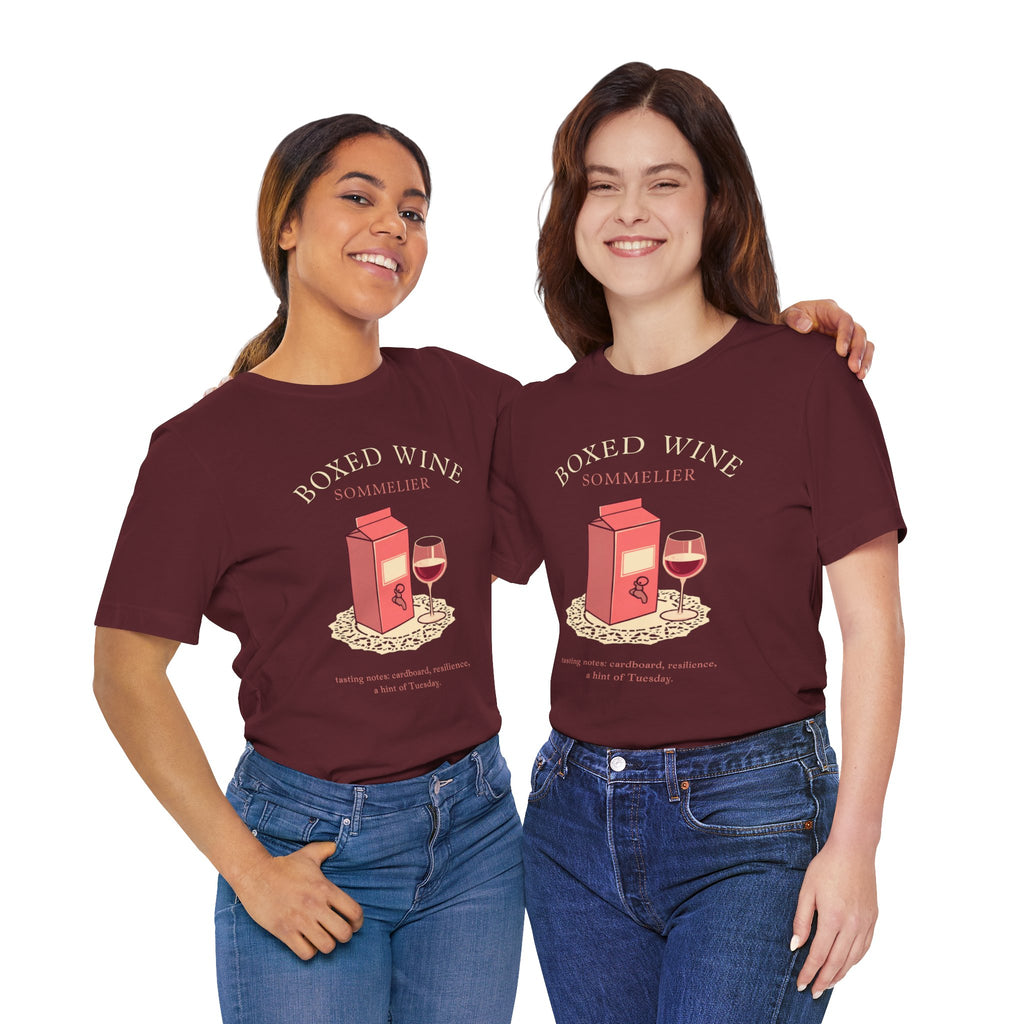 Boxed Wine Sommelier tee — size chart
